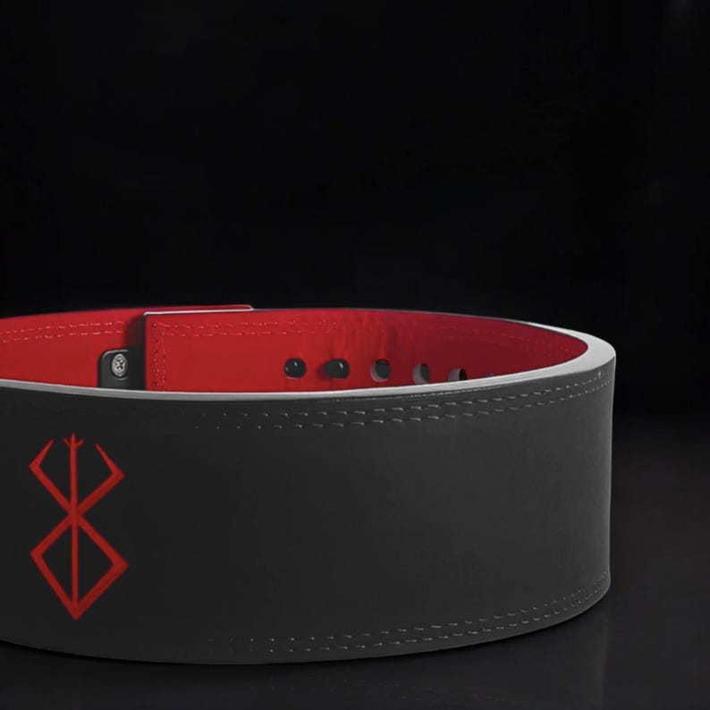 Close up view of Berserk weightlifting belt. Anime powerlifting belt.