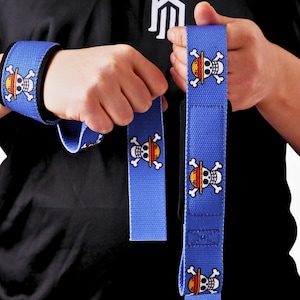 Anime Lifting Straps, Wrist Wraps, Deadlift Straps with Pirate Design, Anime Powerlifting Gear, Heavy-Duty Wrist Support for Weightlifting