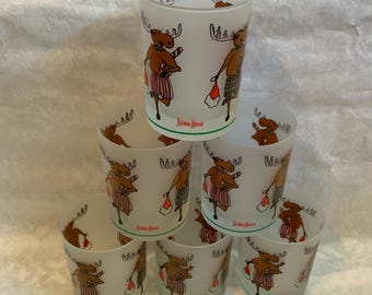 Neiman Marcus Dancing Moose Frosted Glasses Reindeer Boxers 12oz Mugs Set of 6