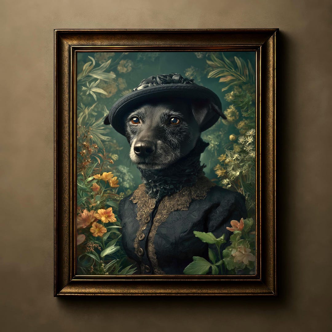Victorian Dog Portrait Print, Moody Elegant Pet Wall Art, Vintage Black ...