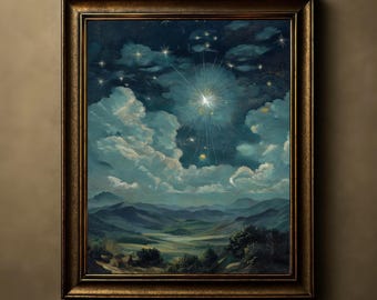 Celestial Starry Night Print, Ethereal Sky Poster,  Moody Mystical Landscape Wall Art, Cosmic Sky Art Gift, 412