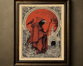 Gothic Plague Doctor Art Print, Dark Academia Wall Art, Macabre Medieval Poster, Occult Witchy Gift, Medieval Art, Creepy Vintage Poster,423