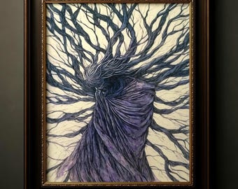 Gothic Forest Wall Art, Dark Spirit Tree Art Print, Dark Fantasy Art, Surreal Magic Poster, Witchy Woodland Gift, Moody Witchy Decor,064