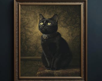 Stampa artistica da parete con gatto nero, poster con strega gotica, arredamento per la casa Dark Academia, regalo mistico con felino, 378