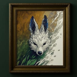 Stampa artistica di volpe bianca folcloristica, illustrazione dello spirito della foresta, decorazione murale con animali del bosco, regalo di creatura mitologica, fiaba oscura, regalo da strega, 039