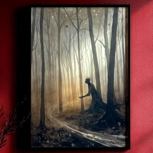 Forest Shadow Spirit Art Print, Gothic Woodland Wall Decor, Creepy Folklore Spooky Poster, Mystical Gift For Horror Lovers, Witch,169