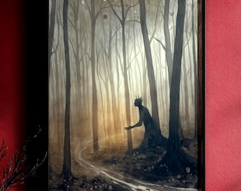 Forest Shadow Spirit Art Print, Gothic Woodland Wall Decor, Creepy Folklore Spooky Poster, Mystical Gift For Horror Lovers, Witch,169