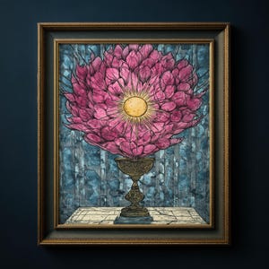 Sun Chalice Flower Art Print, Mystical Floral Wall Art, Sacred Pink Solar Symbolism , Gothic Botanical Poster, Folklore Witchy Gift, 063