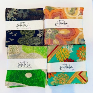 Kimono Obi Coaster, Cute Handmade Coaster, Made in Japan, One of a kind, 5set, Vintage, Japanese Gift, Flower, Orange, Green