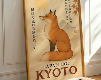 Kitsune-Poster, Japanische Fuchs-Wandkunst, Kyoto-Poster, Japanischer Kunstdruck, Japanische Vintage-Kunst