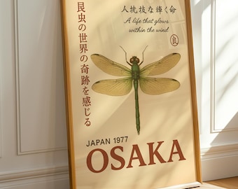Libellen-Wandbild, Osaka-Libellenposter, japanischer Holzschnitt, Vintage-Insektenkunst, Japandi-Dekor