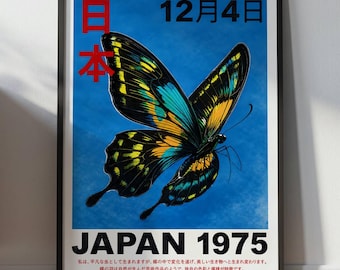 Schmetterlingsdruck, japanisches Schmetterlingsposter, Vintage-Druck aus Japan, botanische Schmetterlingswandkunst
