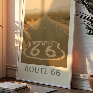 Poster della Route 66 – Stampa murale vintage da viaggio su strada, stampa digitale dell'iconica autostrada americana, decorazione da viaggio retrò per casa o ufficio