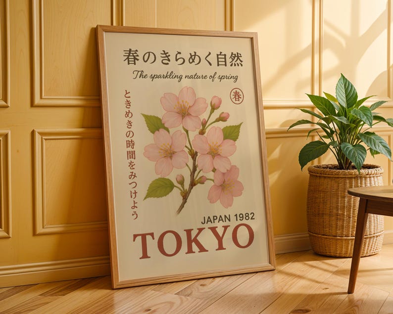 Tokyo Sakura Poster, Kirschblüten-Wandbild, Japanische botanische Wandkunst, Jugendstil-Druck, Vintage-Japan-Dekor Bild 2