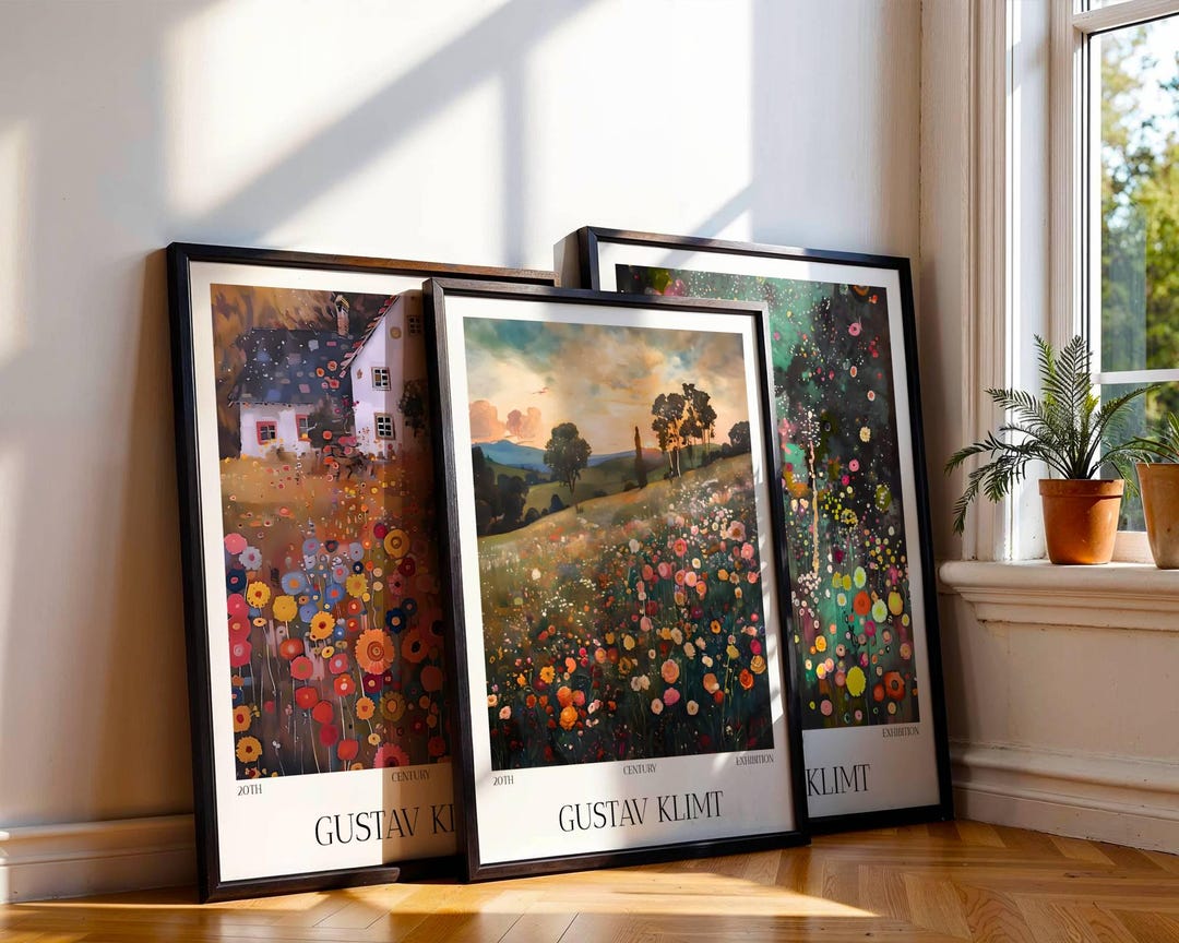 Gustav Klimt Floral 3 Poster Set, Flower Garden Wildflower Art Print ...
