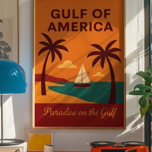 Impression numérique du Golfe d'Amérique | Décoration murale nautique | Affiche de voyage côtière | Décoration de carte océanique | Téléchargement instantané
