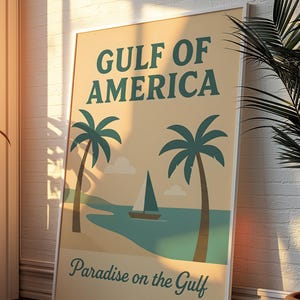 Impression numérique vintage du Golfe d'Amérique | Art mural nautique | Affiche de voyage côtière | Décor de carte océanique | Téléchargement instantané
