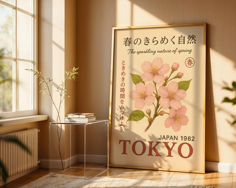 Tokyo Sakura Poster, Kirschblüten-Wandbild, Japanische botanische Wandkunst, Jugendstil-Druck, Vintage-Japan-Dekor Bild 4