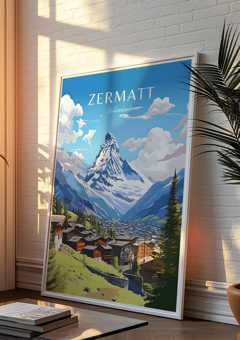 Zermatt Poster – Colorful Swiss Alps Wall Art, Digital Print of ...