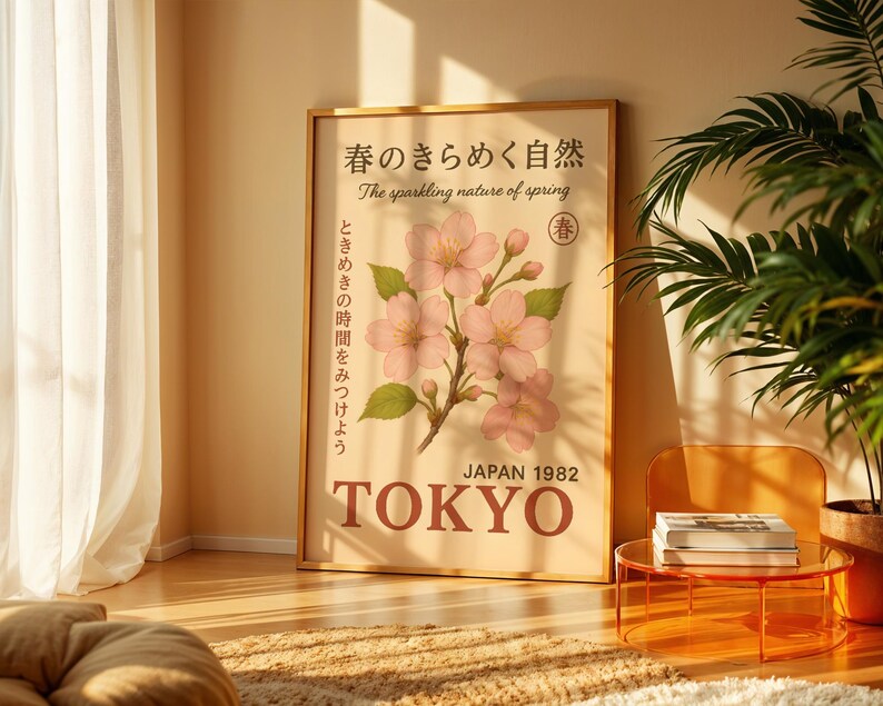 Tokyo Sakura Poster, Kirschblüten-Wandbild, Japanische botanische Wandkunst, Jugendstil-Druck, Vintage-Japan-Dekor Bild 5