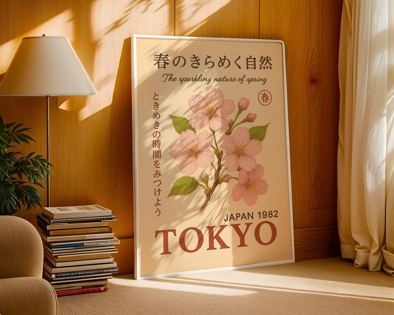 Tokyo Sakura Poster, Kirschblüten-Wandbild, Japanische botanische Wandkunst, Jugendstil-Druck, Vintage-Japan-Dekor Bild 3