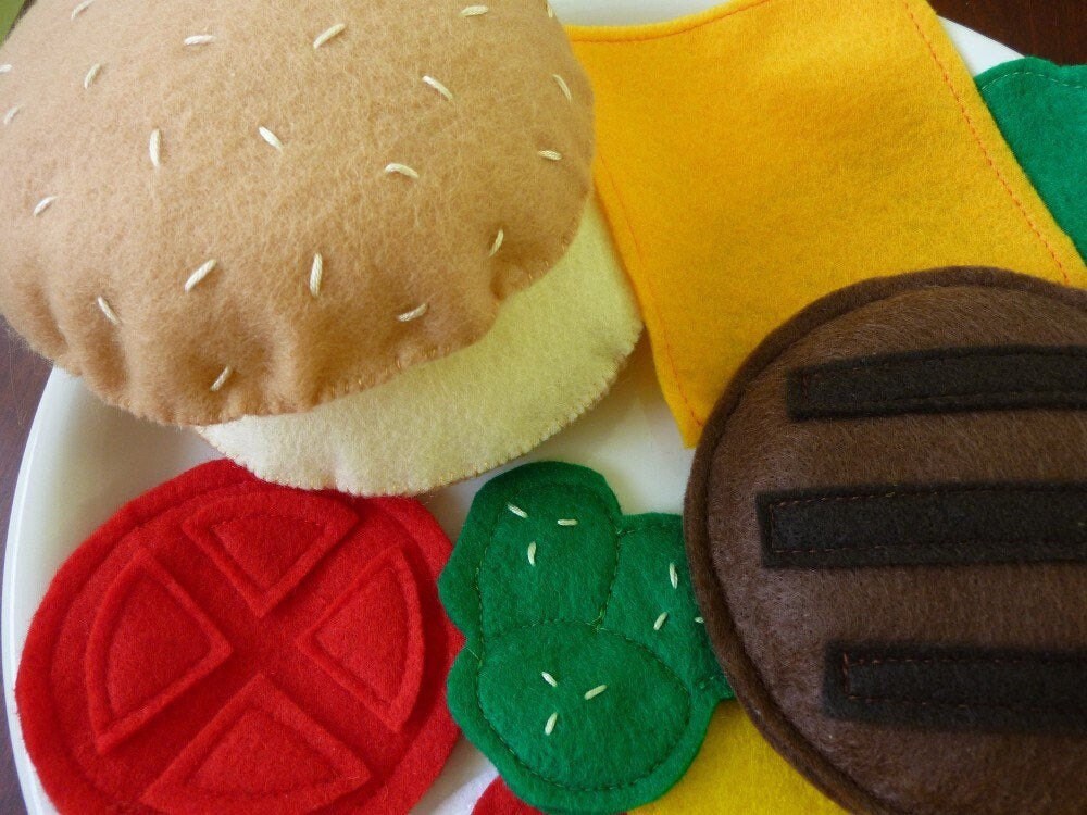 Burger and Fries Felt Play Food Etsy