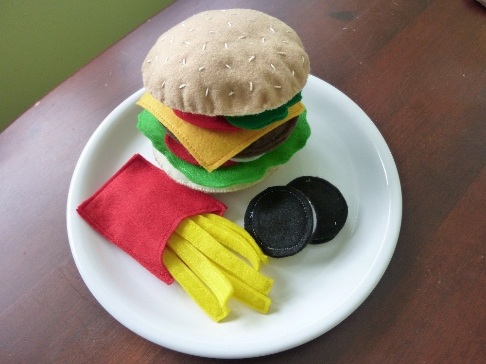 Burger and Fries Felt Play Food Etsy