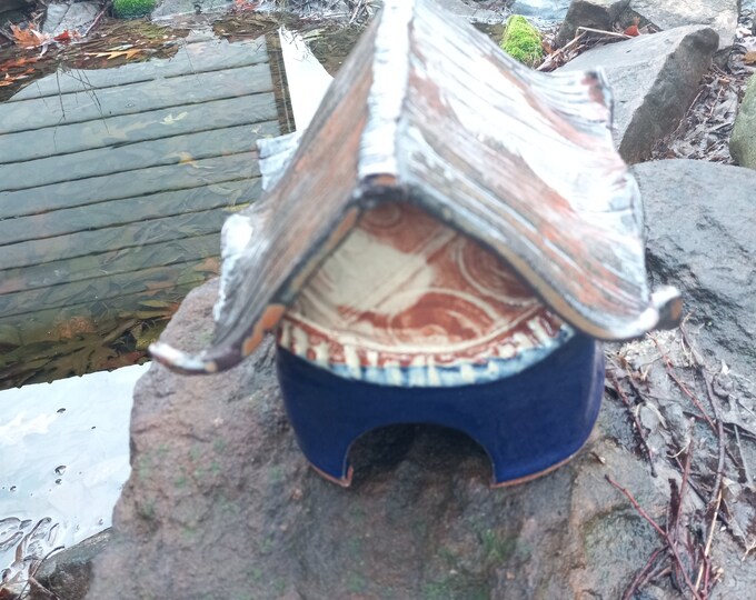 Cobalt blue and rust Asian inspired toad house