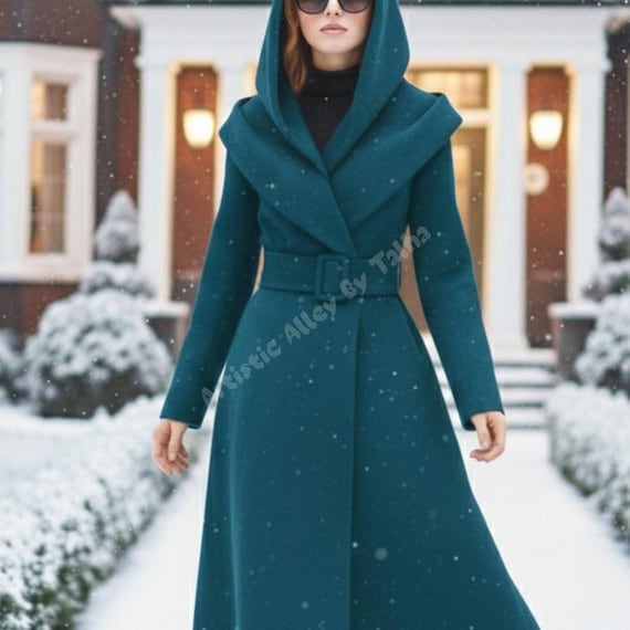 sachin and babi light blue dress Lovskoo Women's Winter Coats Elegant Maxi Wrap Coat Lapel Collar Pea Coats  Open Front Belted Long Jacket Overcoat with Pockets Khaki main image 0