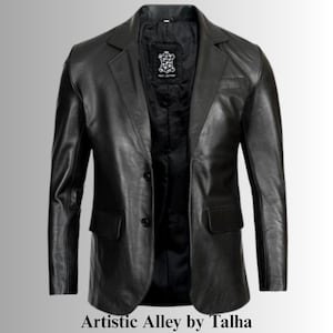 Mens Genuine Lambskin Leather Blazer | Handmade Black Jacket | Formal Tailored Lambskin Coat