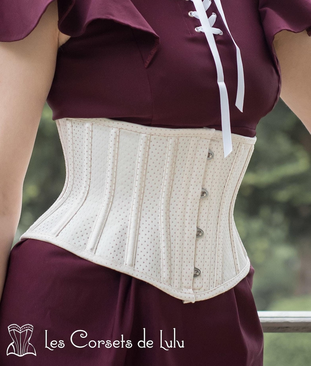 Wacpie Cute Waspie Corset Made of Pastel Pink Dotted Coutil - Unique Creation ...