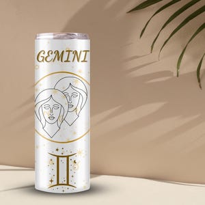 Gemini Zodiac 20oz Skinny Tumbler - Elegant Gemini Insulated Travel Tumbler - Horoscope Stainless Steel Tumbler - Astrology Lover Gift
