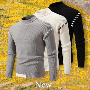 Mens Knitted Turtleneck Sweater, Winter Warm Mock Neck Pullover, Men Ribbed Casual Sweater, Men Minimalistic Sweater, Gift For Him
