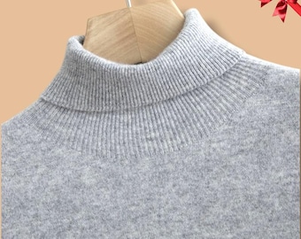 Merino Wool Turtleneck Sweater, Men Knitted Cashmere Pullover, Winter Warm Tops, Casual Streetwear Jumpers, Gift For Him