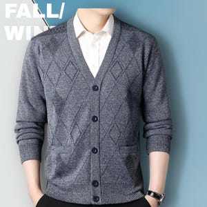 Men’s Knit Cardigan Jacket - V-Neck Button Sweater, Casual Autumn Winter Outwear, Warm Knitted Coat, Stylish Slim Fit Fashion Sweater