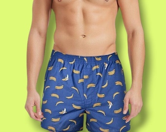 Męskie bawełniane szorty, luźna bielizna z nadrukiem, wygodne bokserki do noszenia w domu, szorty z nadrukiem w banany dla mężczyzn, odjazdowy prezent dla mężczyzn