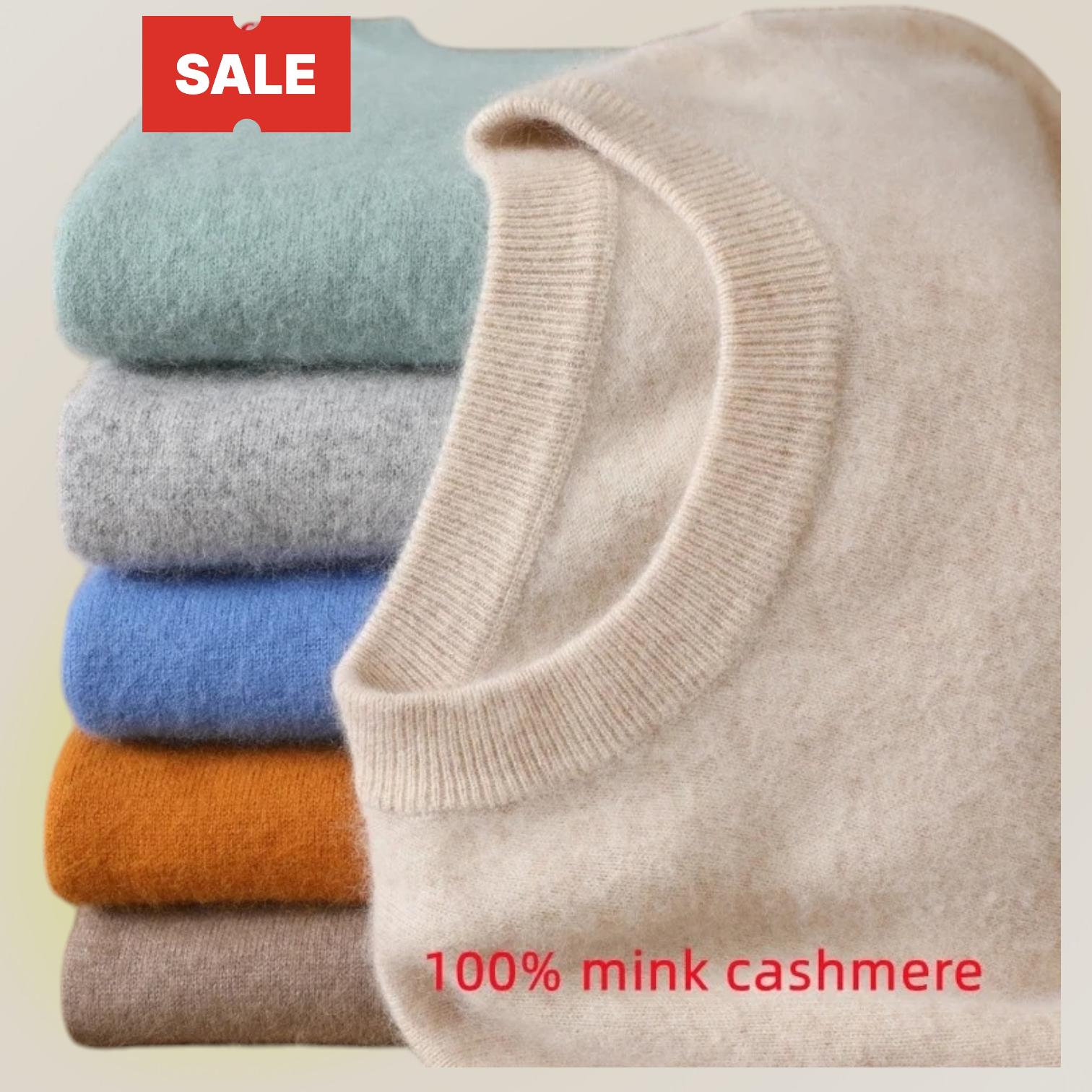 Men’s Luxury 100% Mink Cashmere Sweater – Soft Knit Pullover, Warm O-Neck Jumper for Autumn & Winter, Long Sleeve High-End Casual Wear