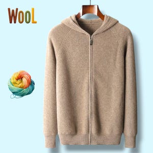 Herren 100% Merinowolle Strickpullover, Reißverschluss-Cardigan-Pullover, Warme Wolljacke, Lässiges Winter-Zip-Up-Top, Weiches, Gemütliches Geschenk für Ihn, Herrenbekleidung
