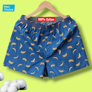Men's Cotton Shorts, Loose Fit Printed Underwear, Comfortable Homewear Lounge Boxers, Banana Print Shorts for Men, Funky Gift for Men