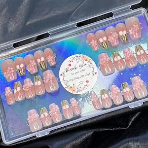 Spring Time Salon Quality Press On Coffin Nail Set of 30~Includes Free Gifts!