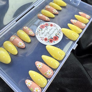 Handmade Yellow Almond Flower Press on nail set of 20~Includes Free Gifts With Purchase!