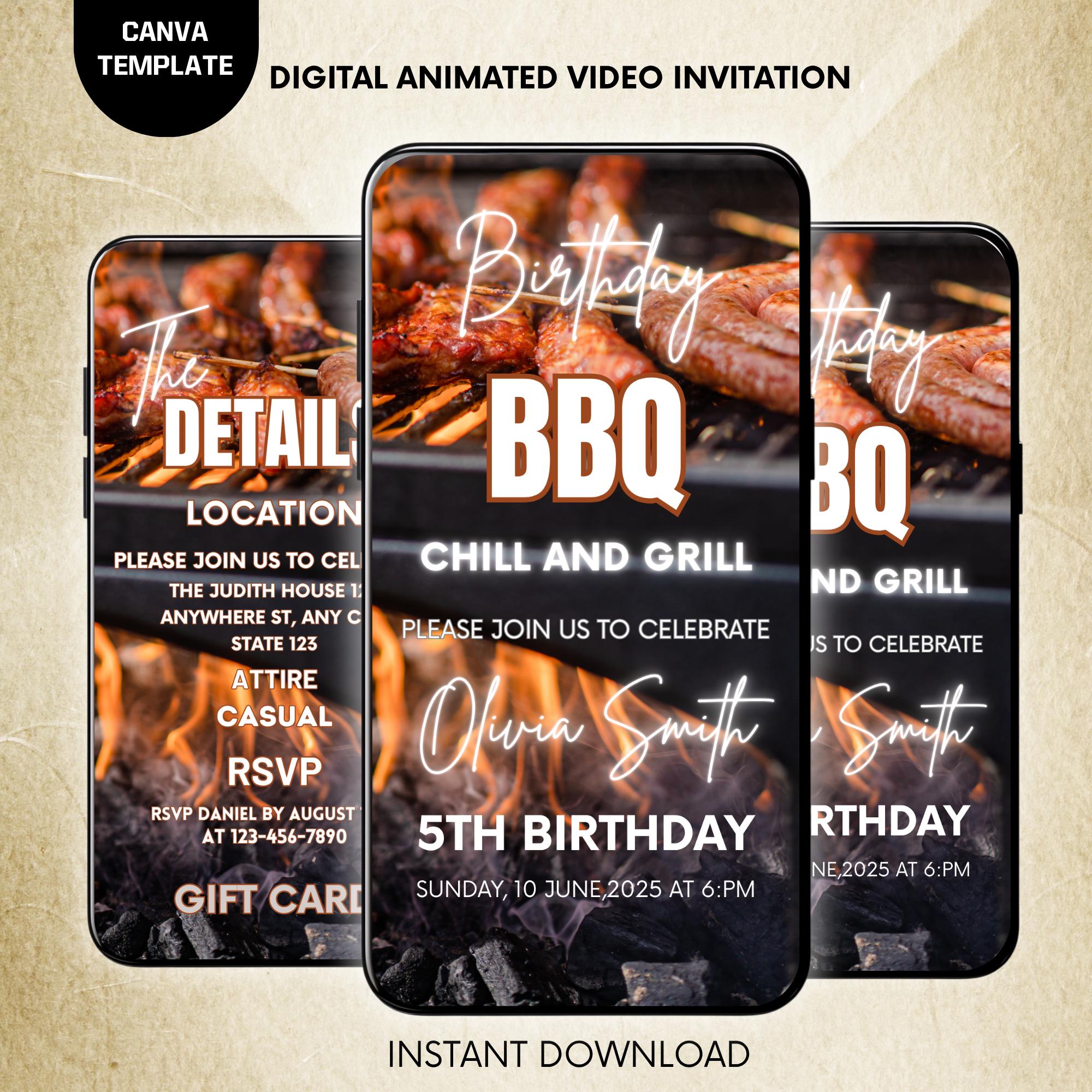 Animated BBQ Party Invitation: Chill & Grill, Editable Template (Digital Download)