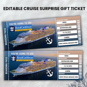 Bearbeitbare Cruise Ticket Vorlage, Cruise Surprise Ticket, Geschenkticket, Cruise Surprise Bordkarte, Flugticket, Canva bearbeitbares Ticket