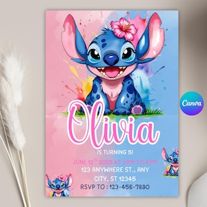 Editable Stitch Birthday Invitation Template, Printable Stitch Party Invite, Stitch Birthday Invite, Boys & Girls Birthday Invite, Canva