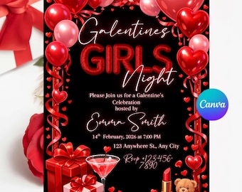 Galentine’s Girls Night Invitation, Friends Valentine’s Dinner Invite, Galentine's Party Invitation, Galentines Day Evite, Instant Download