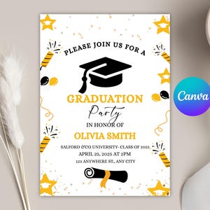 Modèle d'invitation à une remise de diplômes modifiable : promotion 2025 (Canva)