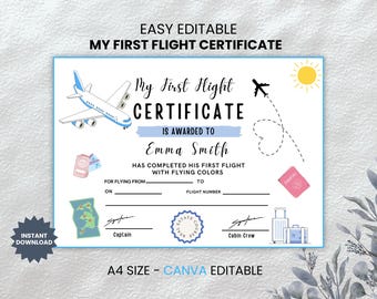 My First Flight Certificate For Kids, Vacation Gift Template, Toddler’s Award, Birthday Surprise, Girls Boys Keepsake, Instant Download