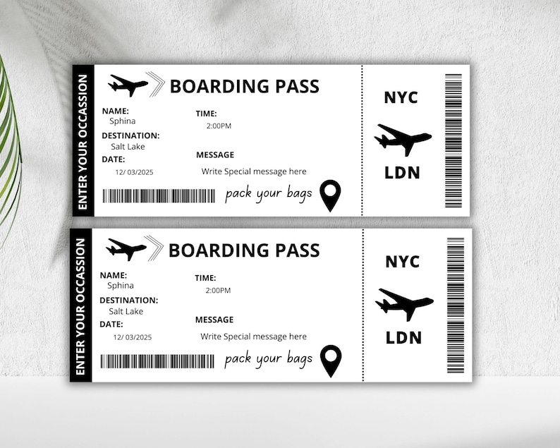 Editable Surprise Boarding Pass Template: Printable Airline Ticket ...