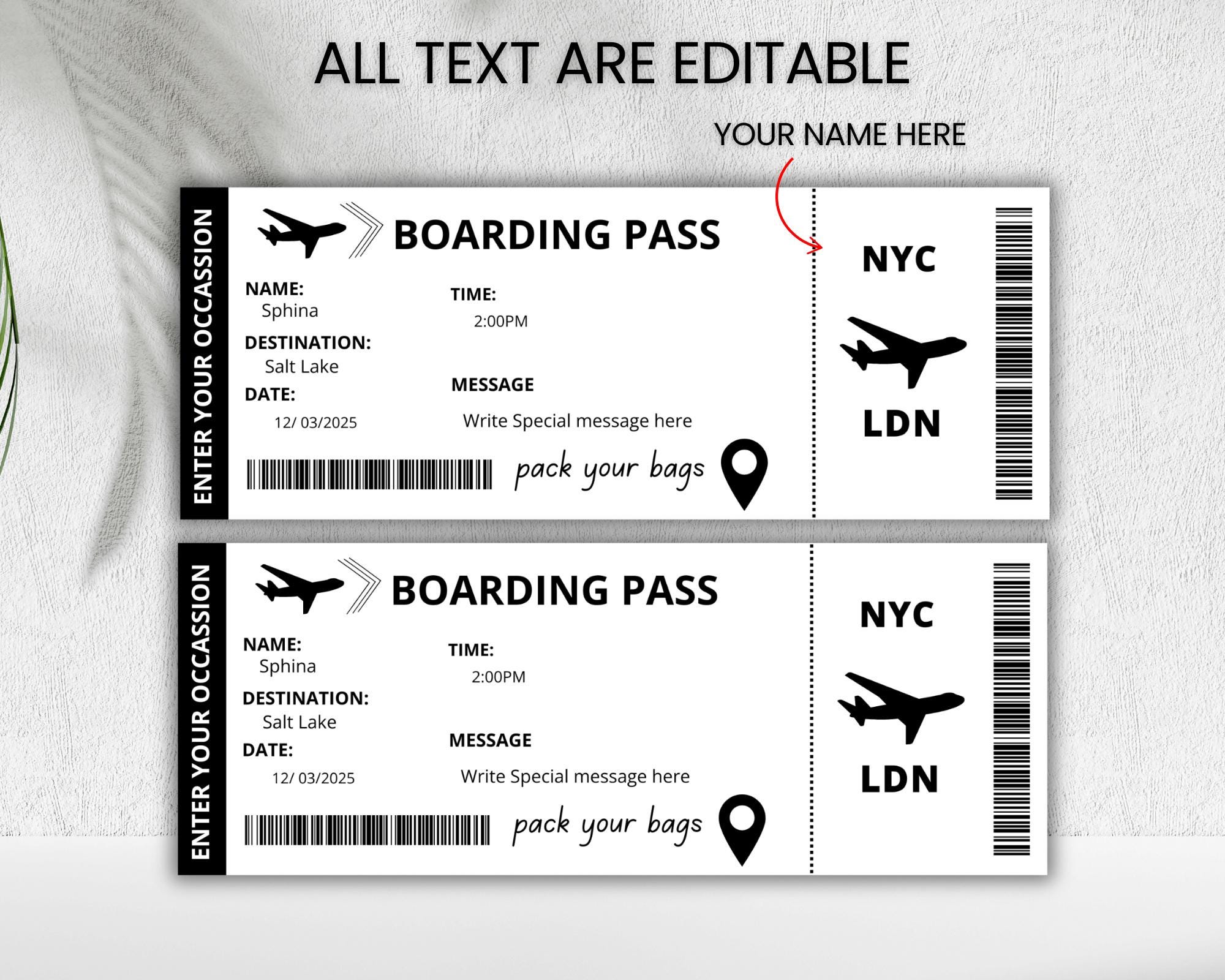 Editable Surprise Boarding Pass Template: Printable Airline Ticket