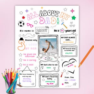Alles über meinen Vater Fragebogen zum Vatertag, DIY Vatertagsfragebogen, DIY Vatertagsfragebogen, füllen Sie das leere Arbeitsblatt aus, digitaler Download